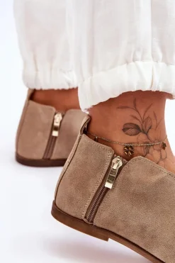 Sale Niskie Zamszowe Botki Sandały Nicole 2799/023 Beżowe Damskie Sandały Płaskie|Botki Wiosenne