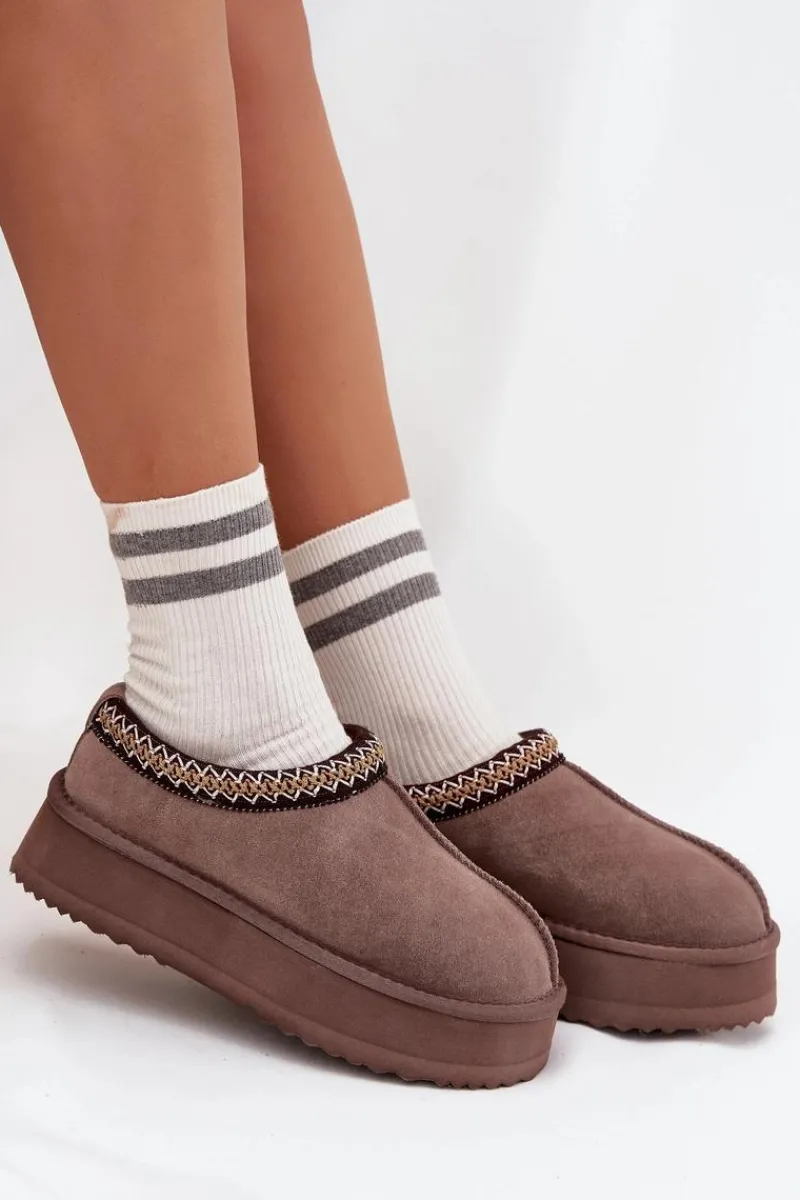 Śniegowce Damskie>Buty damskie Vinceza Niskie Zamszowe Śniegowce Damskie Z Haftem Na Platformie Vinceza 97960 Brązowe Brązowy