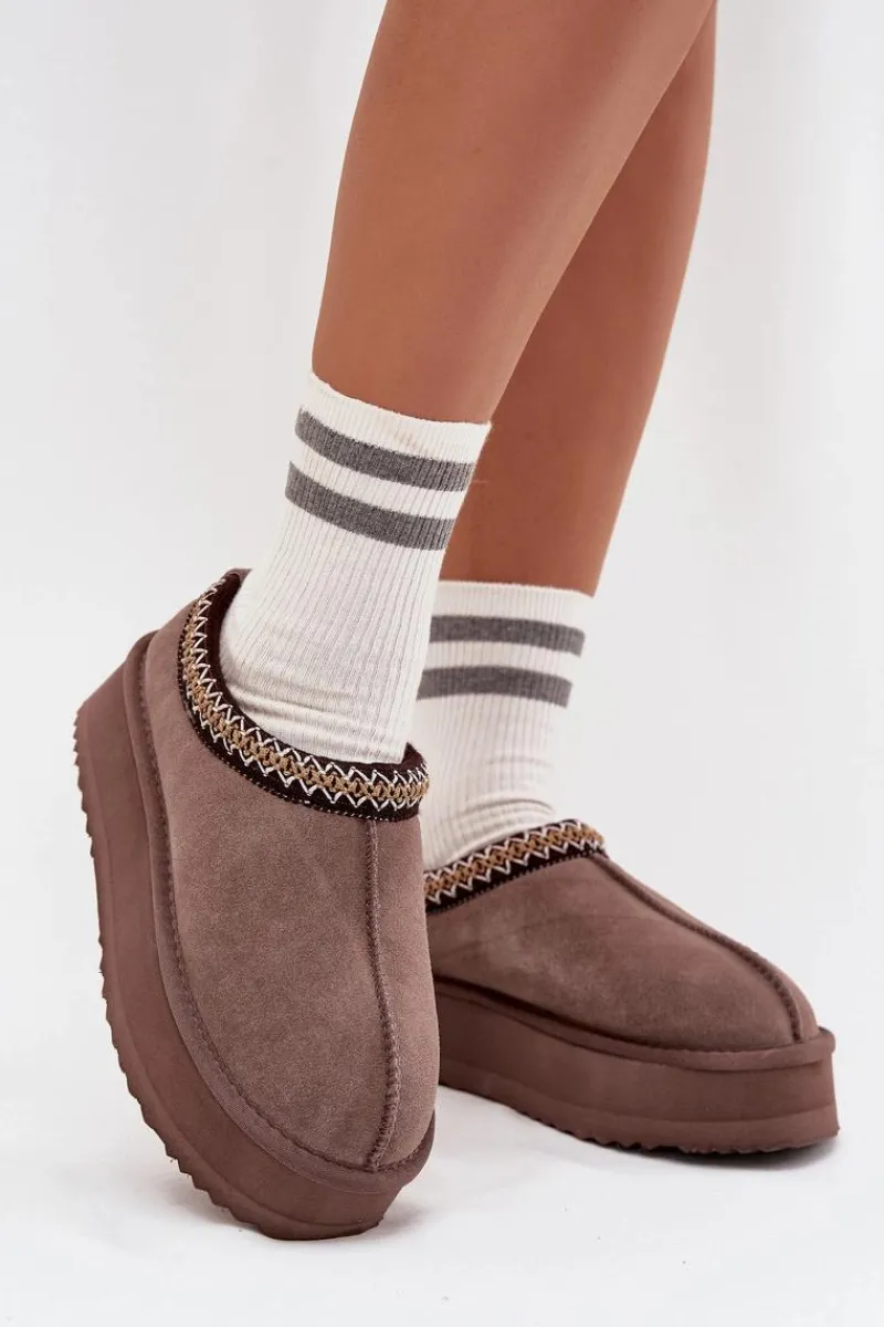 Śniegowce Damskie>Buty damskie Vinceza Niskie Zamszowe Śniegowce Damskie Z Haftem Na Platformie Vinceza 97960 Brązowe Brązowy