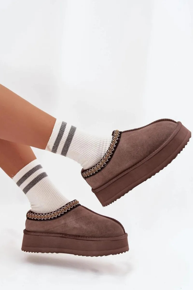 Śniegowce Damskie>Buty damskie Vinceza Niskie Zamszowe Śniegowce Damskie Z Haftem Na Platformie Vinceza 97960 Brązowe Brązowy