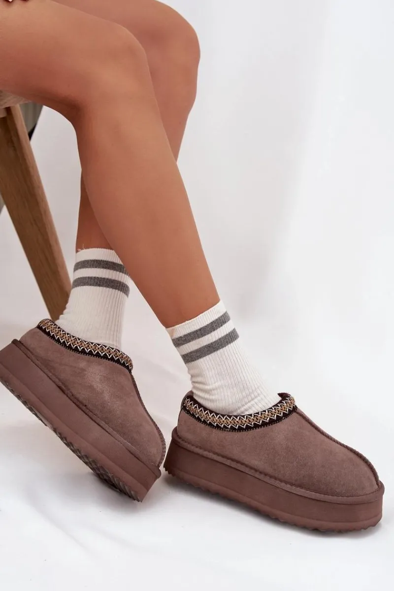 Śniegowce Damskie>Buty damskie Vinceza Niskie Zamszowe Śniegowce Damskie Z Haftem Na Platformie Vinceza 97960 Brązowe Brązowy