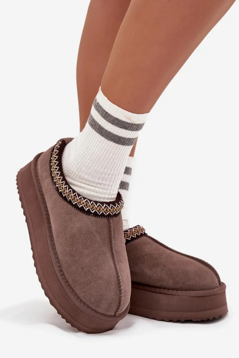 Śniegowce Damskie>Buty damskie Vinceza Niskie Zamszowe Śniegowce Damskie Z Haftem Na Platformie Vinceza 97960 Brązowe Brązowy