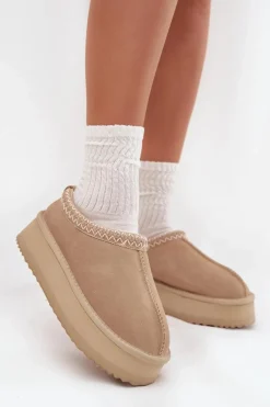 Buty damskie Vinceza Niskie Zamszowe Śniegowce Damskie Z Haftem Na Platformie Vinceza 97960 Beżowe