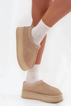 Buty damskie Vinceza Niskie Zamszowe Śniegowce Damskie Z Haftem Na Platformie Vinceza 97960 Beżowe