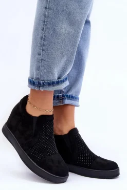 Czarne Botki|Botki Płaskie>Boto Niskie Zamszowe Zdobione Botki Damskie Czarne Afarena