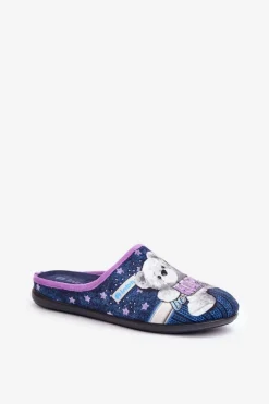 Best Obuwie Domowe Damskie Kapcie Z Misiem GF000025 Granatowe Damskie Kapcie Klasyczne|Klapki Damskie Klasyczne