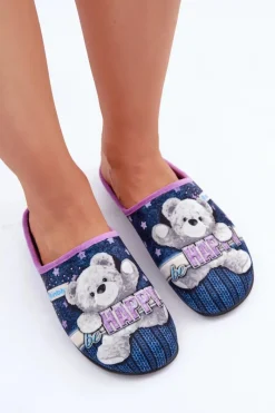 Best Obuwie Domowe Damskie Kapcie Z Misiem GF000025 Granatowe Damskie Kapcie Klasyczne|Klapki Damskie Klasyczne
