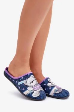 Best Obuwie Domowe Damskie Kapcie Z Misiem GF000025 Granatowe Damskie Kapcie Klasyczne|Klapki Damskie Klasyczne