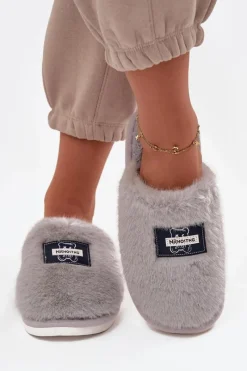 Kapcie Klasyczne>Boto Obuwie Domowe Kapcie Damskie Futrzane Szare Maelis Szary