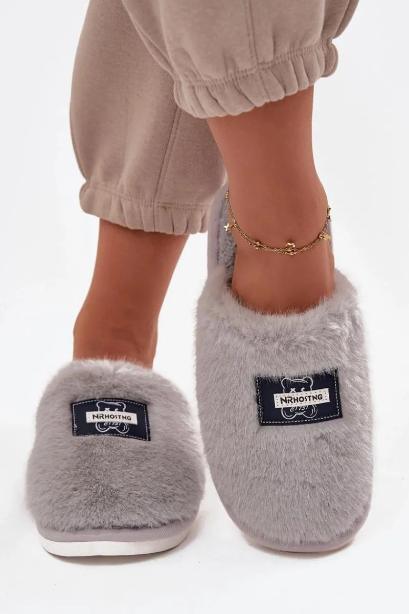 Kapcie Klasyczne>Boto Obuwie Domowe Kapcie Damskie Futrzane Szare Maelis Szary