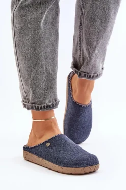 Discount Obuwie Domowe Kapcie Damskie ED000018 Grnatowe Damskie Kapcie Klasyczne|Klapki Damskie Klasyczne