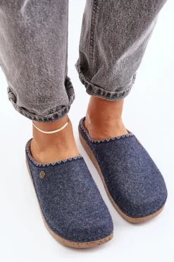 Discount Obuwie Domowe Kapcie Damskie ED000018 Grnatowe Damskie Kapcie Klasyczne|Klapki Damskie Klasyczne