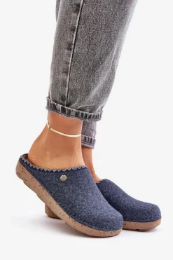 Discount Obuwie Domowe Kapcie Damskie ED000018 Grnatowe Damskie Kapcie Klasyczne|Klapki Damskie Klasyczne