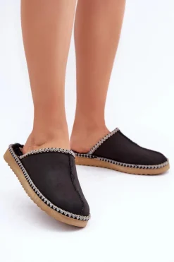 Hot INBLU Obuwie Domowe Kapcie Z Haftem Damskie EY000028 Czarne Czarny