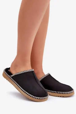 Hot INBLU Obuwie Domowe Kapcie Z Haftem Damskie EY000028 Czarne Czarny