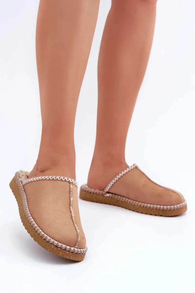 Kapcie Klasyczne|Klapki Damskie Klasyczne>INBLU Obuwie Domowe Kapcie Z Haftem Damskie EY000028 Camel Brązowy