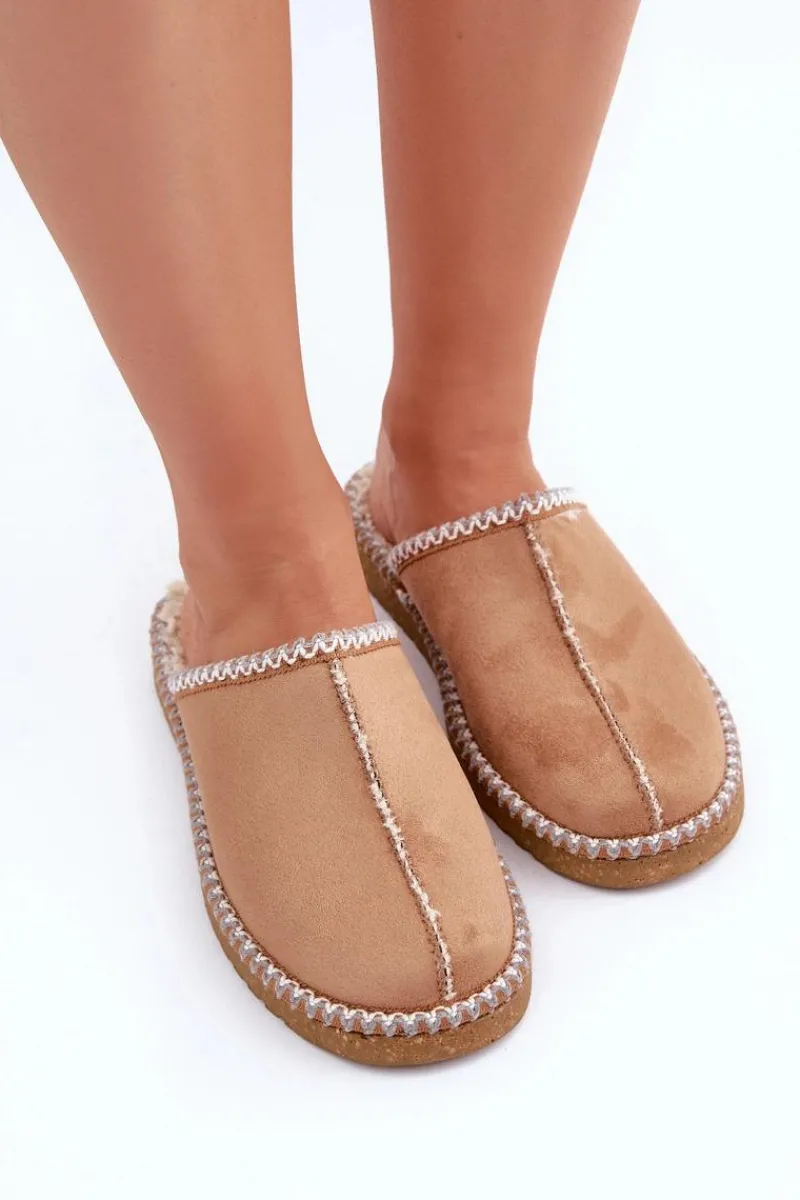 Kapcie Klasyczne|Klapki Damskie Klasyczne>INBLU Obuwie Domowe Kapcie Z Haftem Damskie EY000028 Camel Brązowy