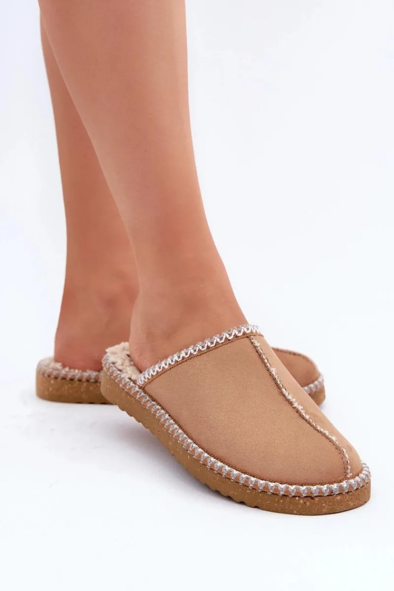 Kapcie Klasyczne|Klapki Damskie Klasyczne>INBLU Obuwie Domowe Kapcie Z Haftem Damskie EY000028 Camel Brązowy