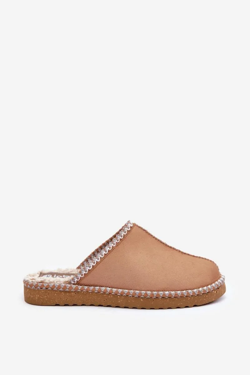 Kapcie Klasyczne|Klapki Damskie Klasyczne>INBLU Obuwie Domowe Kapcie Z Haftem Damskie EY000028 Camel Brązowy