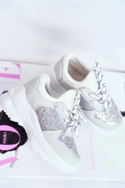 Sale Obuwie Sportowe Dziecięce z Brokatem Srebrne Matylda Dzieci Dziewczęce