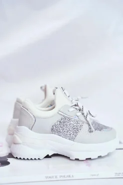 Sale Obuwie Sportowe Dziecięce z Brokatem Srebrne Matylda Dzieci Dziewczęce