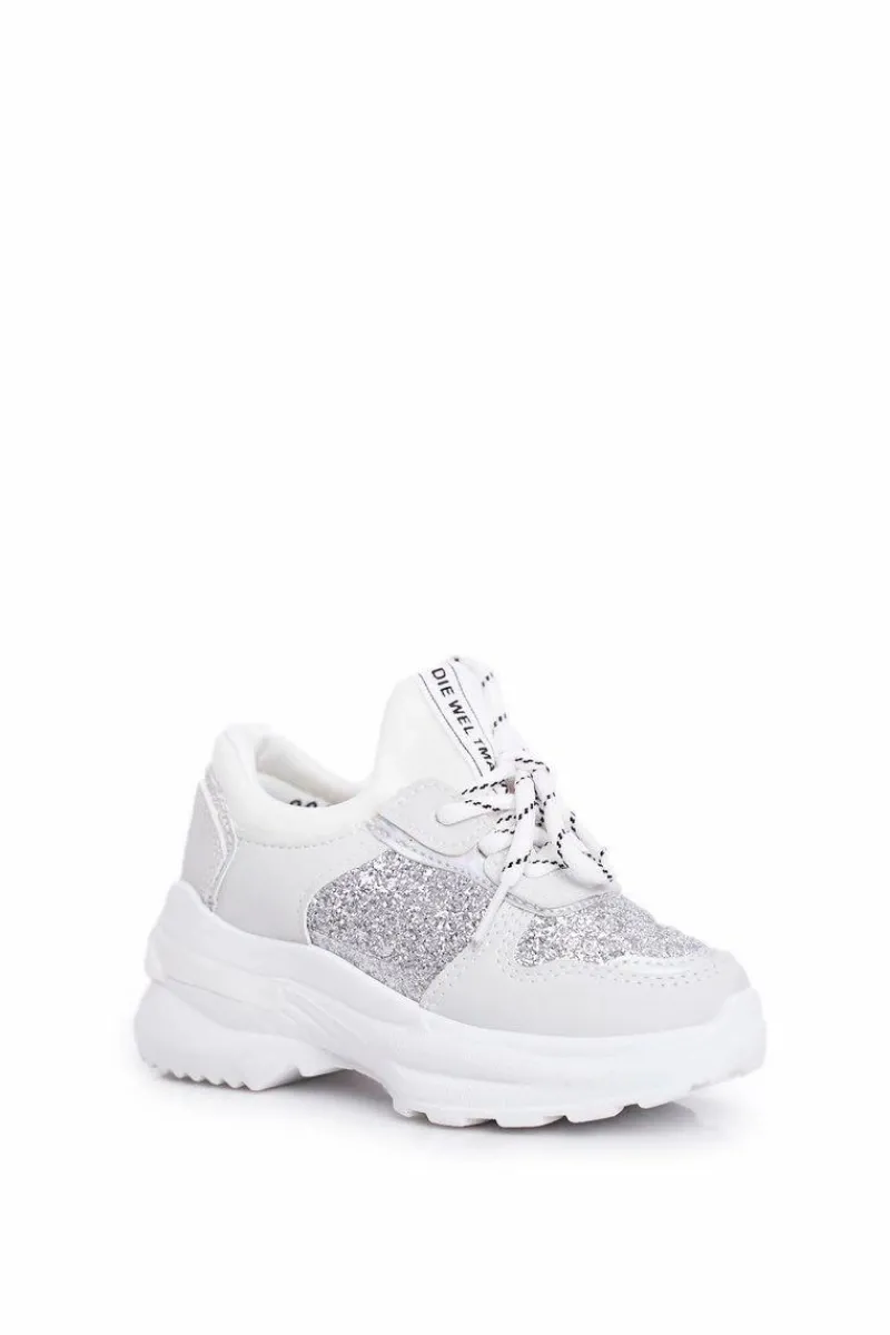 Sale Obuwie Sportowe Dziecięce z Brokatem Srebrne Matylda Dzieci Dziewczęce