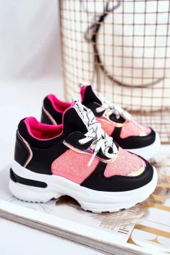 Dziewczęce>Boto Obuwie Sportowe Dziecięce z Brokatem Czarno-Różowe Matylda