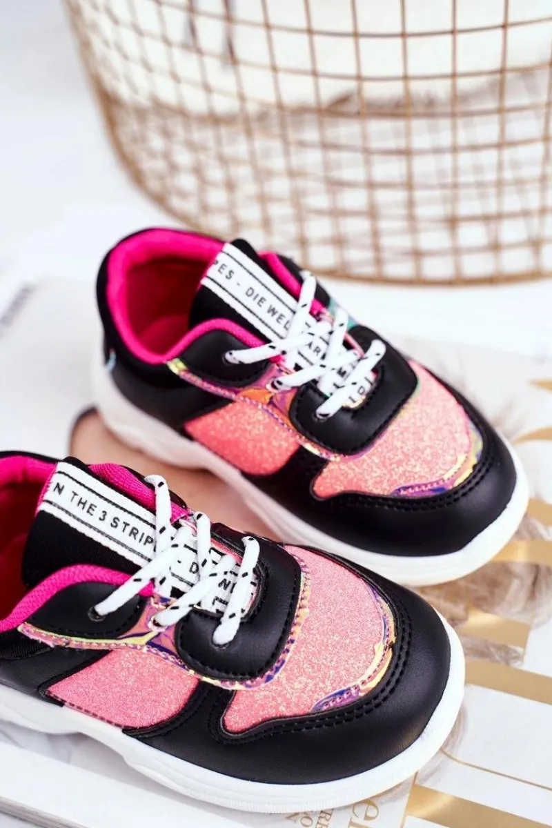 Dziewczęce>Boto Obuwie Sportowe Dziecięce z Brokatem Czarno-Różowe Matylda