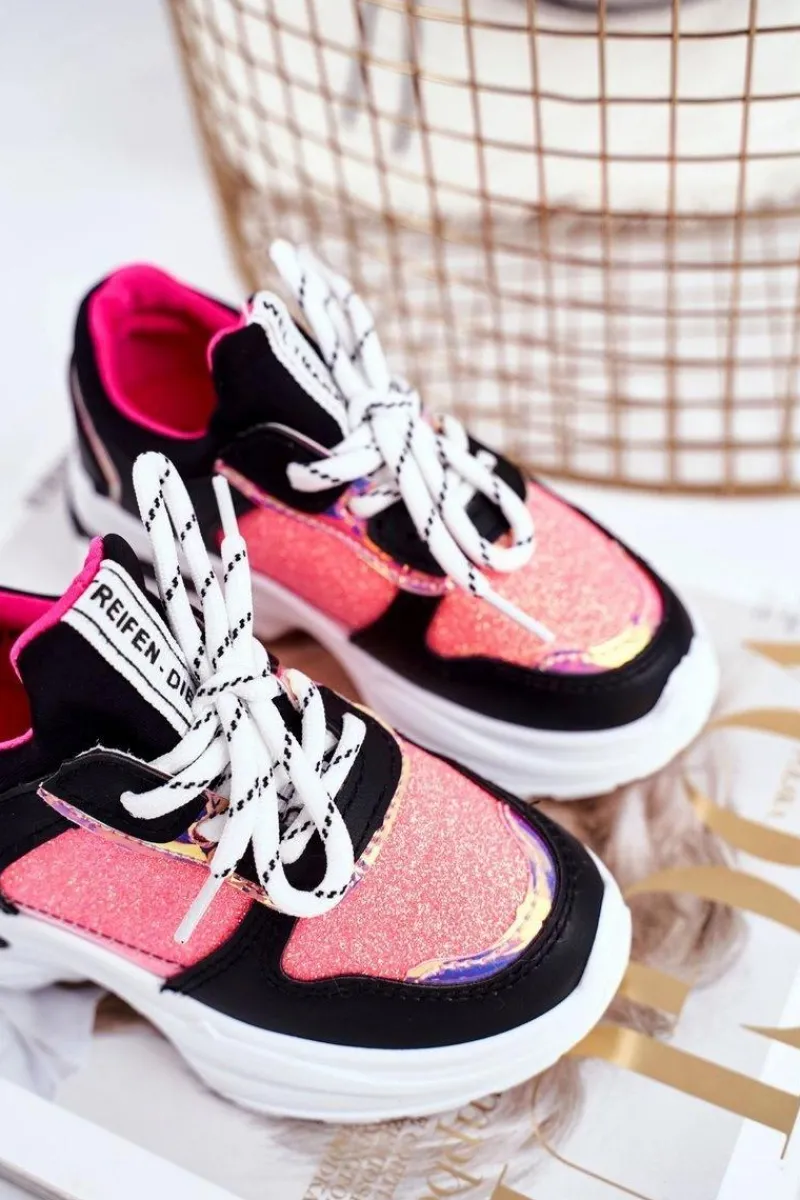 Dziewczęce>Boto Obuwie Sportowe Dziecięce z Brokatem Czarno-Różowe Matylda