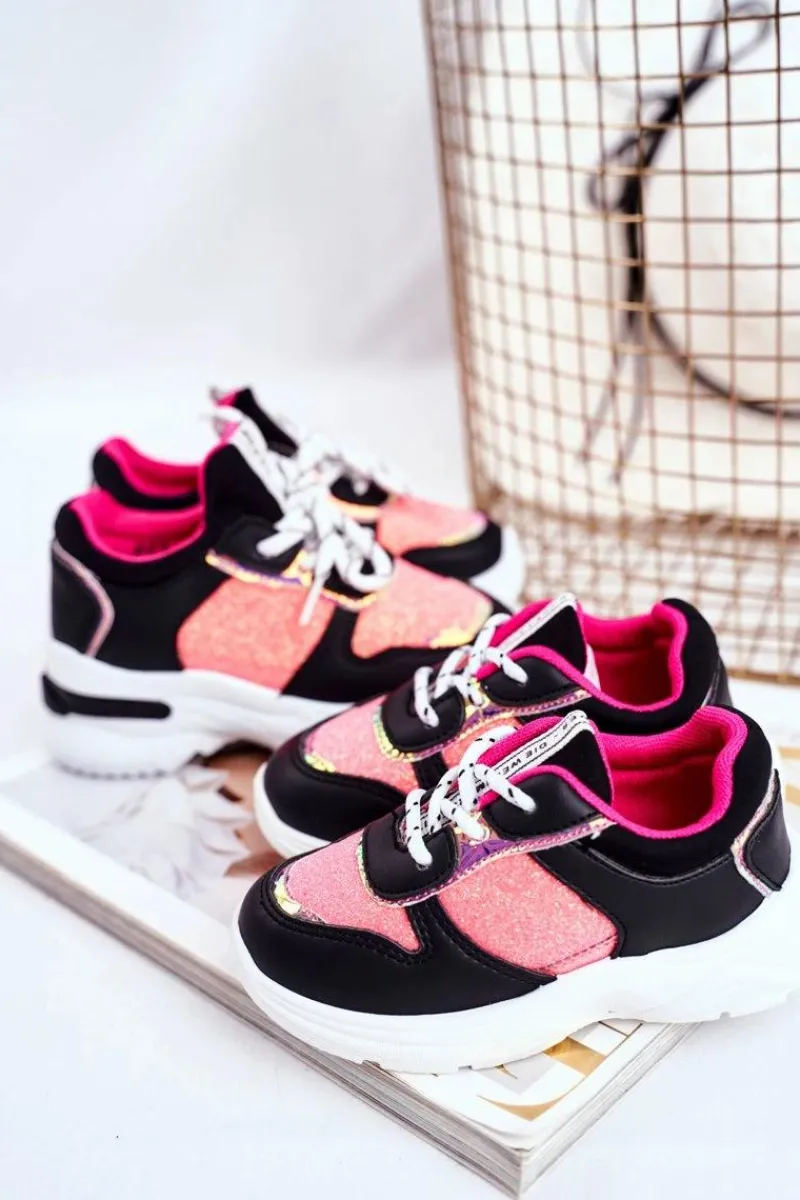 Dziewczęce>Boto Obuwie Sportowe Dziecięce z Brokatem Czarno-Różowe Matylda