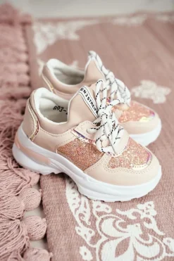 New Boto Obuwie Sportowe Dziecięce z Brokatem Różowe Matylda