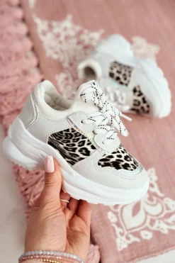Hot Boto Obuwie Sportowe Dziecięce W Panterkę Białe Penny