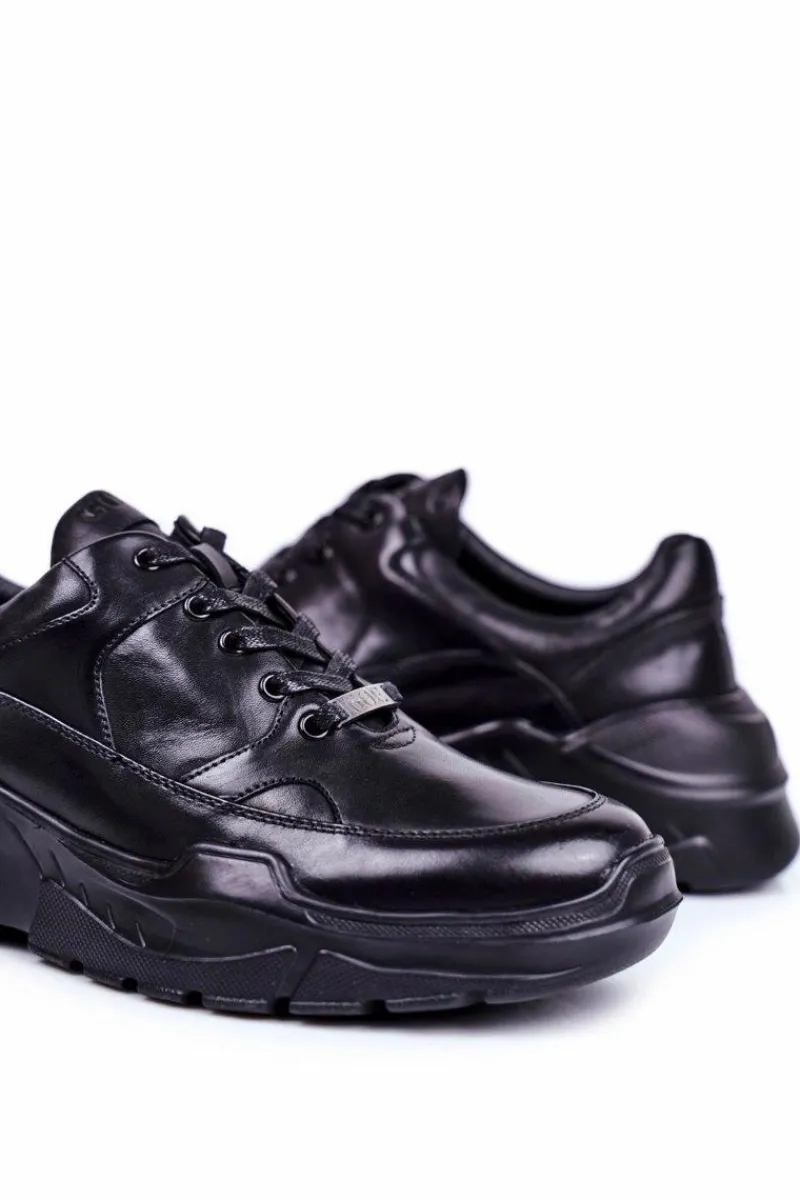 Obuwie Sportowe Męskie>GOE Obuwie Sportowe Męskie Skórzane Czarne GG1N3014