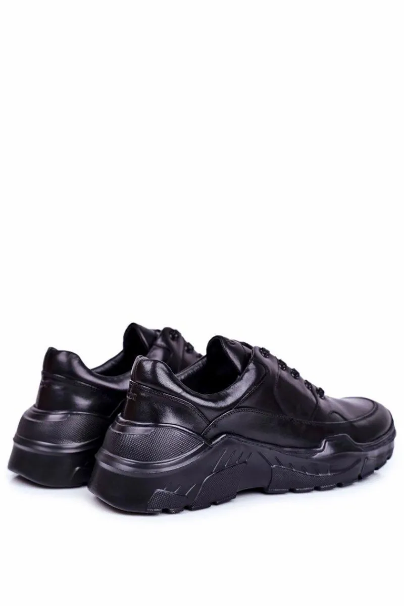 Obuwie Sportowe Męskie>GOE Obuwie Sportowe Męskie Skórzane Czarne GG1N3014