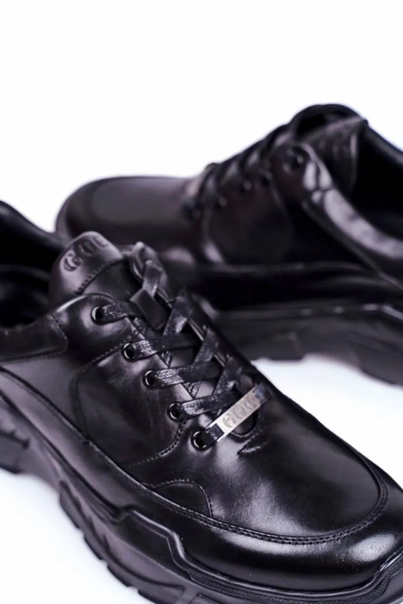 Obuwie Sportowe Męskie>GOE Obuwie Sportowe Męskie Skórzane Czarne GG1N3014