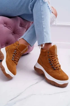 Trekkingowe Damskie>Boto Obuwie Trekkingowe Trapery Damskie Camel Greem