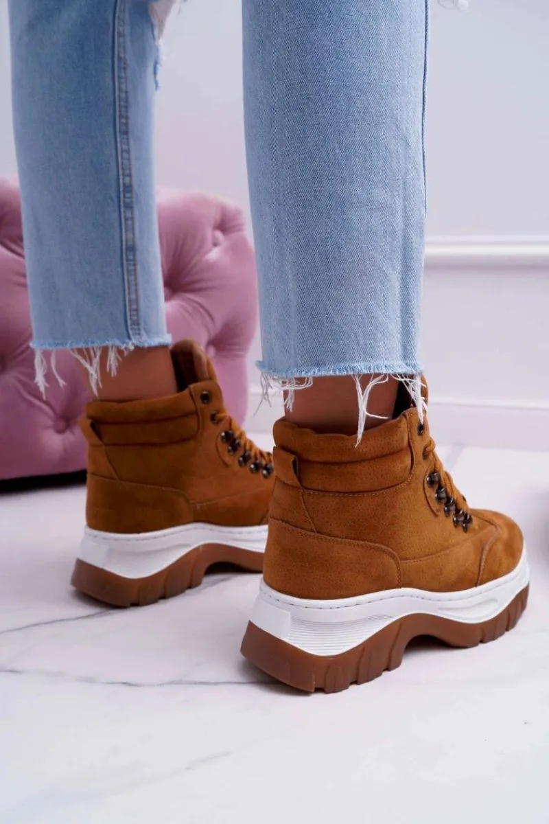 Trekkingowe Damskie>Boto Obuwie Trekkingowe Trapery Damskie Camel Greem