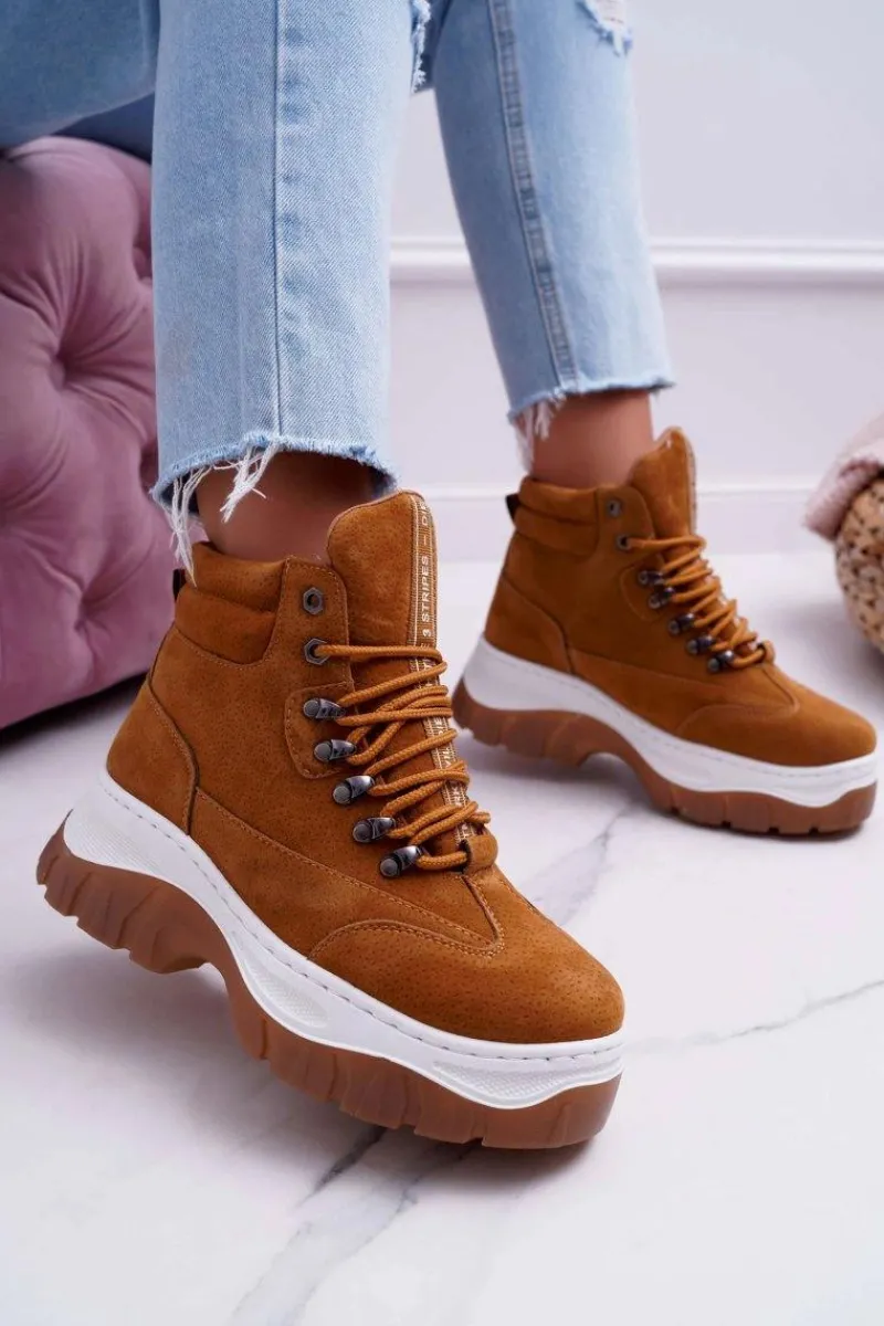 Trekkingowe Damskie>Boto Obuwie Trekkingowe Trapery Damskie Camel Greem