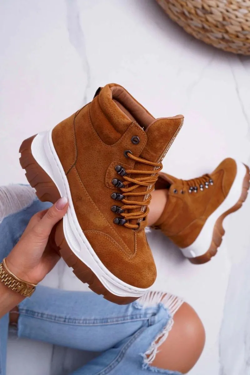 Trekkingowe Damskie>Boto Obuwie Trekkingowe Trapery Damskie Camel Greem