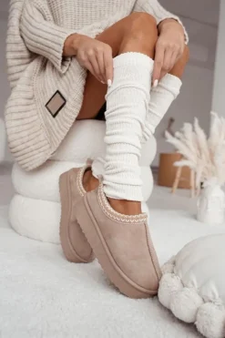 Ocieplacze Bawełniane W Prążek Ecru Skarpetki|Skarpetki