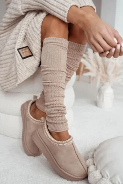 Clearance Ocieplacze Bawełniane W Prążek Beżowe Skarpetki|Skarpetki