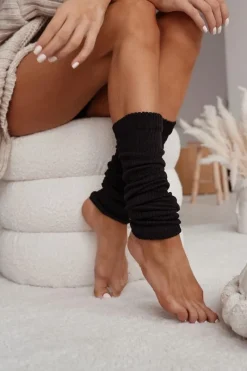 Clearance Ocieplacze Bawełniane W Prążek Czarne Skarpetki|Skarpetki