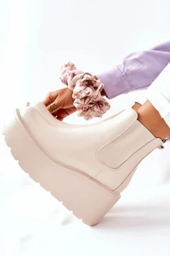 Outlet Ocieplane Botki Beżowe Montiano Damskie Botki Zimowe Damskie|Brązowe I Beżowe Botki