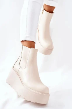 Outlet Ocieplane Botki Beżowe Montiano Damskie Botki Zimowe Damskie|Brązowe I Beżowe Botki