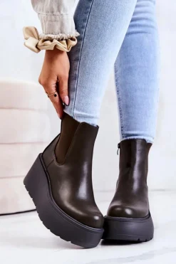 Outlet Boto Ocieplane Botki Ciemnozielone Montiano