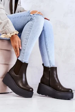 Outlet Boto Ocieplane Botki Ciemnozielone Montiano