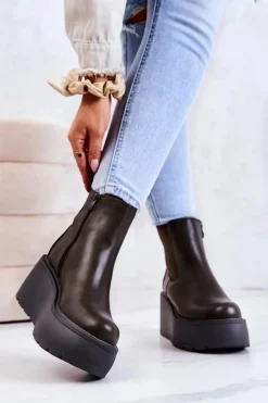 Outlet Boto Ocieplane Botki Ciemnozielone Montiano