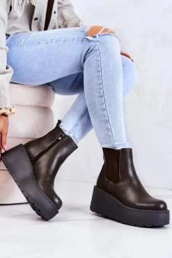 Outlet Boto Ocieplane Botki Ciemnozielone Montiano