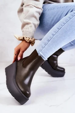 Outlet Boto Ocieplane Botki Ciemnozielone Montiano