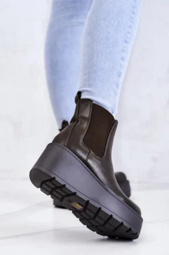 Outlet Boto Ocieplane Botki Ciemnozielone Montiano